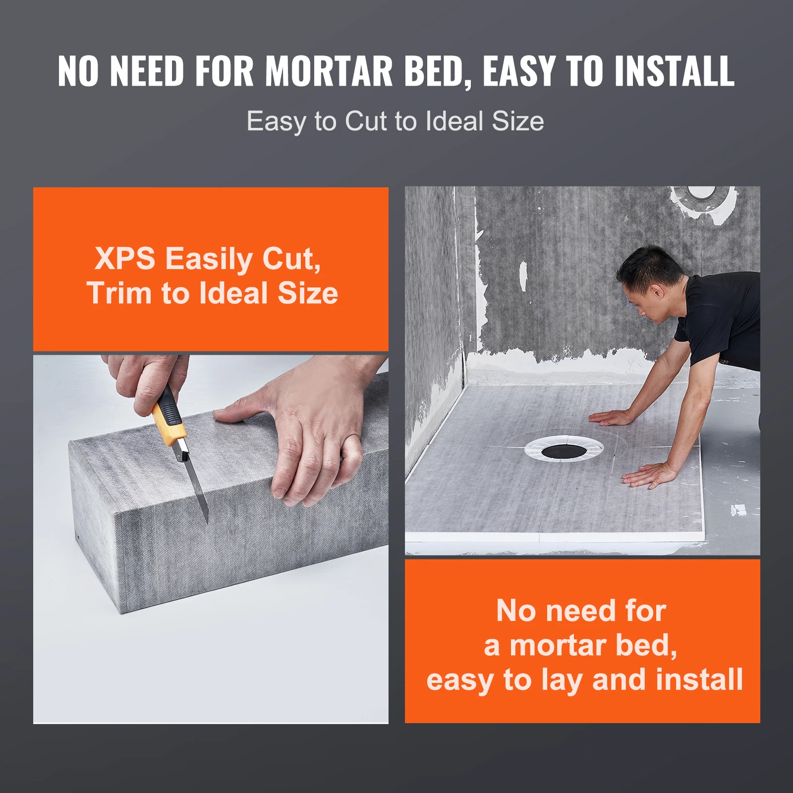 VEVOR Shower Curb Kit Pan Kit Flange Waterproof Membrane Stainless Steel Grate Joint Sealant Pan Slope Sticks Fit for Bathroom