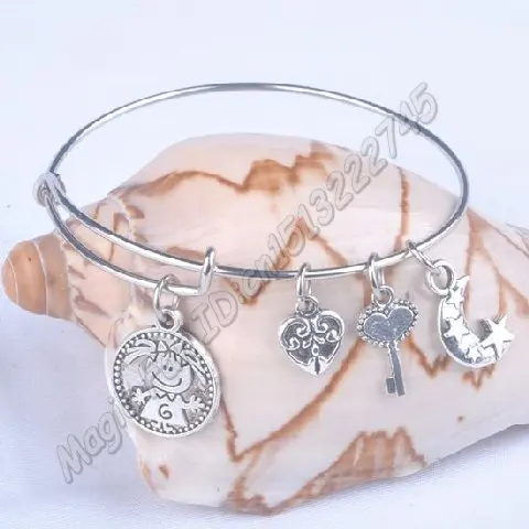 Bangle Bracelet 5pcs Gold Color Silver Color Bracelets Women Fashion Alloy Charms Adjustable Expandable Wire Bracelets C001