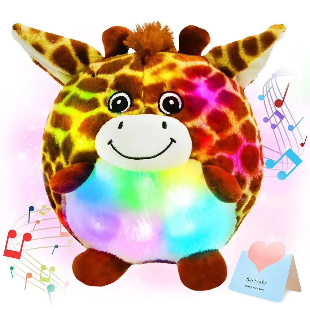23cm Giraffe Spherical Pillow LED Light up Musical Cushion Kawaii Stuffed Animals Throw Pillow Giraffe Plush Toys Gift for Girls