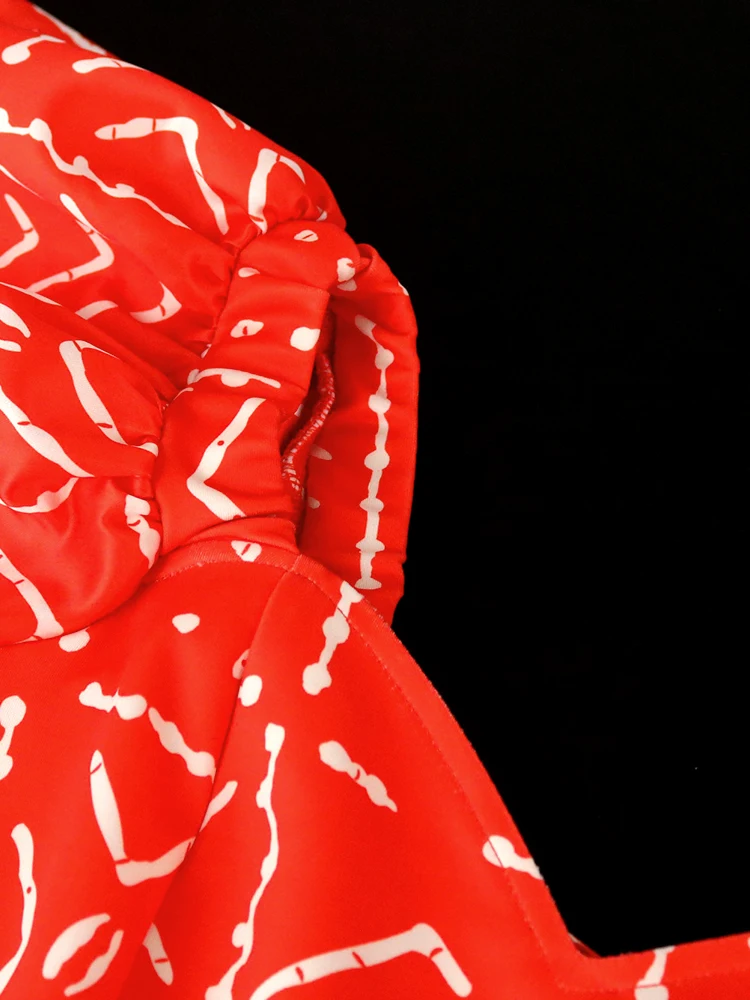 Red Printed Dresses for Women Plus Size 4XL Long Lantern Sleeve Package Hip Mermaid Long Prom Evening Birthday Event Party Gowns