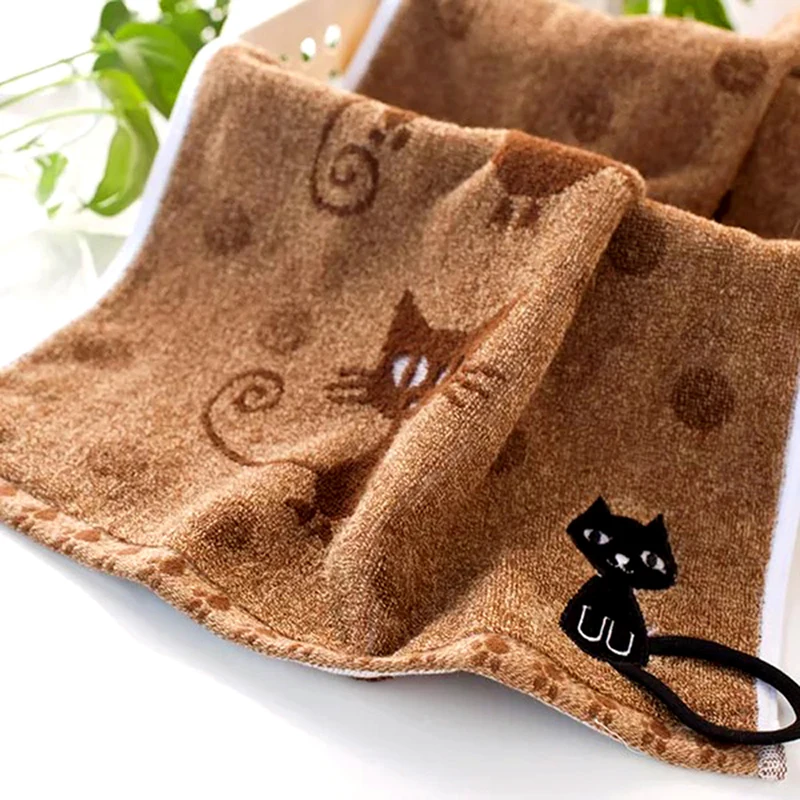 

Модное полотенце для лица с вышивкой, 100% хлопок, мягкие настольные салфетки с рисунком мультяшного кота, быстросохнущие салфетки для ванной