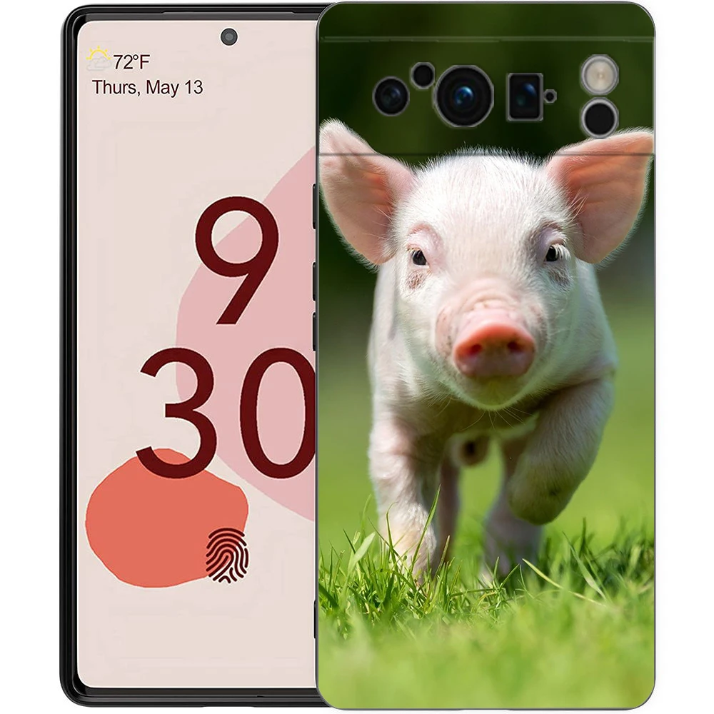 Adorable Pink Pig Shockproof TPU Phone Case - Soft Black Cover