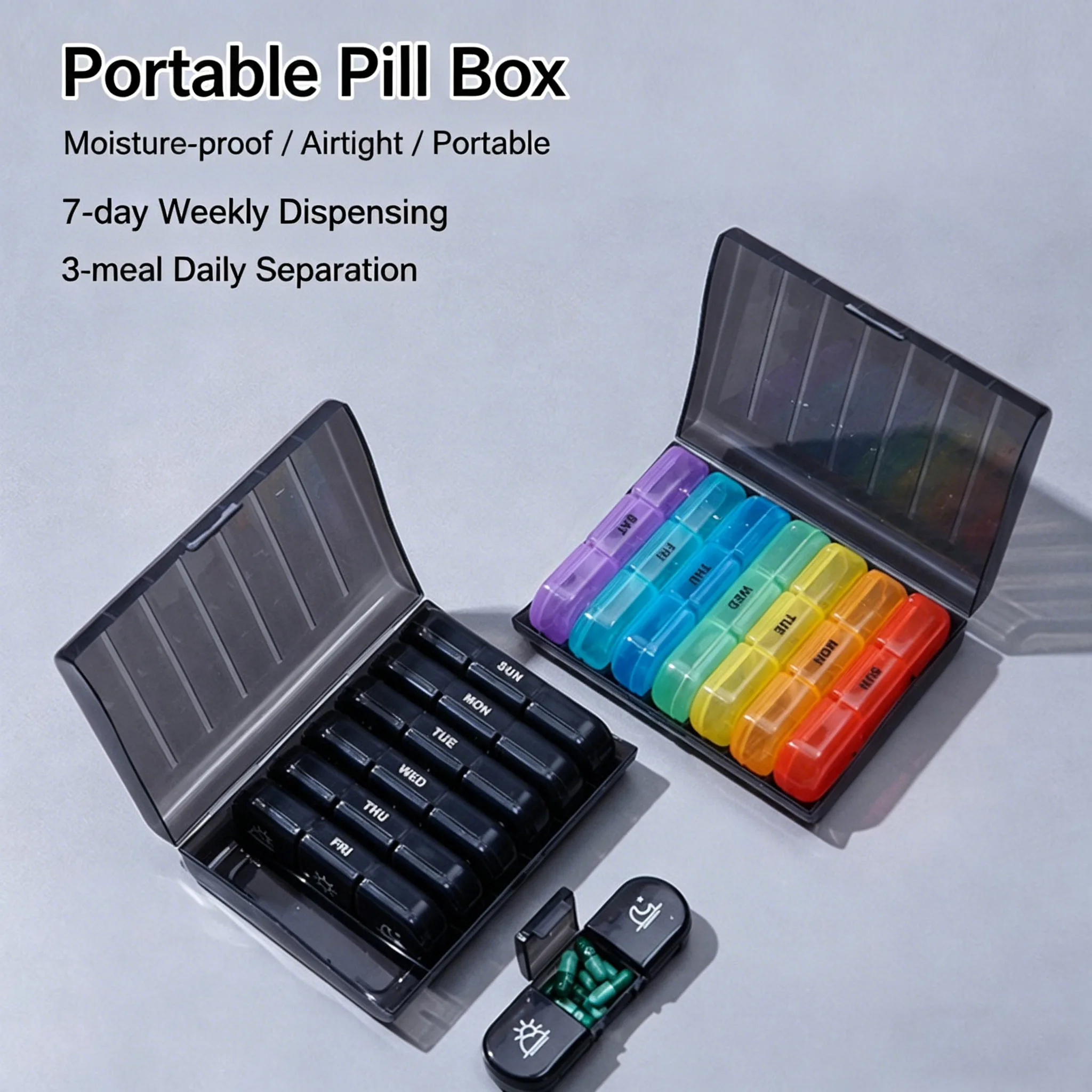Weekly Pill Organizer with 21 Compartments - Portable Travel Medicine Dispenser for Morning, Noon, and Night Pills, Sea Blue