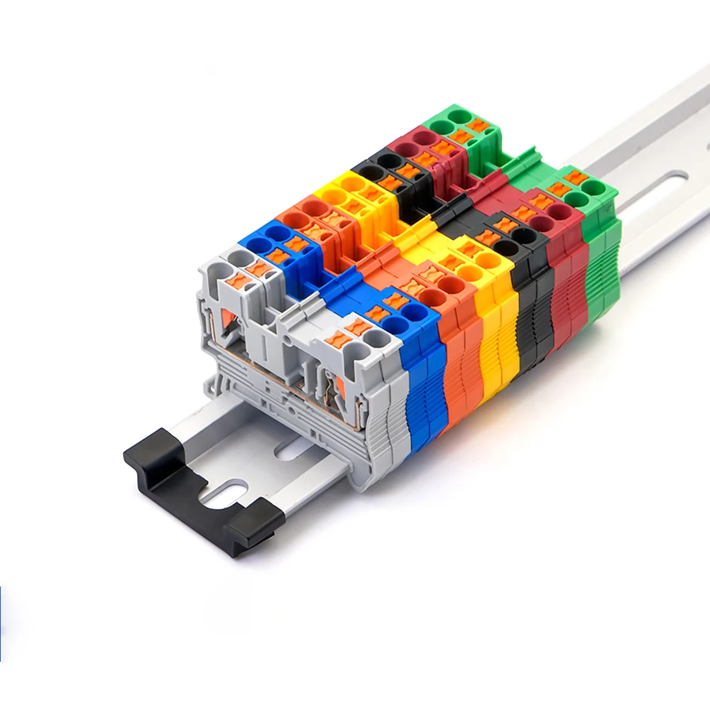 10pcs Din Rail Terminal Block PT-2.5 Push In Terminal Connector Spring Screwless Electrical Wire Conductor PT2.5 Wire Connector wire connectors din rail terminal block