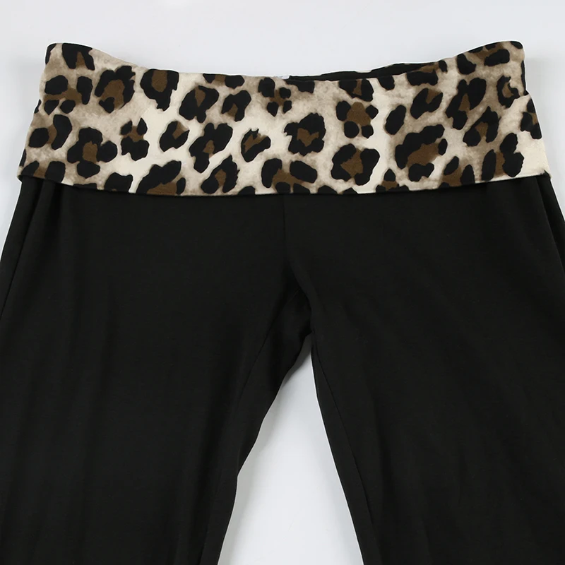 Patchwork Leopard Low Waist Y2K Flared Pants Women Slim Sexy Black Baddie Girl Streetwear Trousers