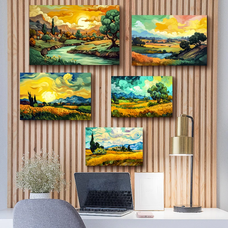

90*60CM Watercolor Effect Modern and Simple Landscape Large Frameless Tempered Glass Art Living Room Wall Decoration Painting