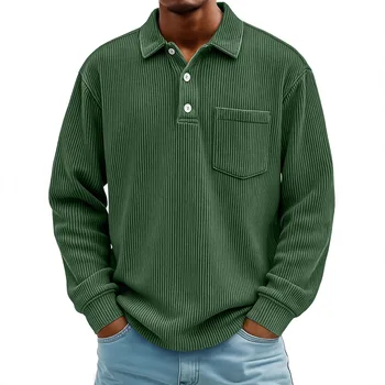 Polo da uomo 2026 in velluto a coste a righe casual a maniche lunghe