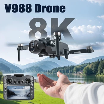 Originale V988 Drone 8K HD Doppia Fotocamera 4K Telecomando Professionale Con Schermo 5G WIFI Motore Brushless Pieghevole Quadcopter giocattolo