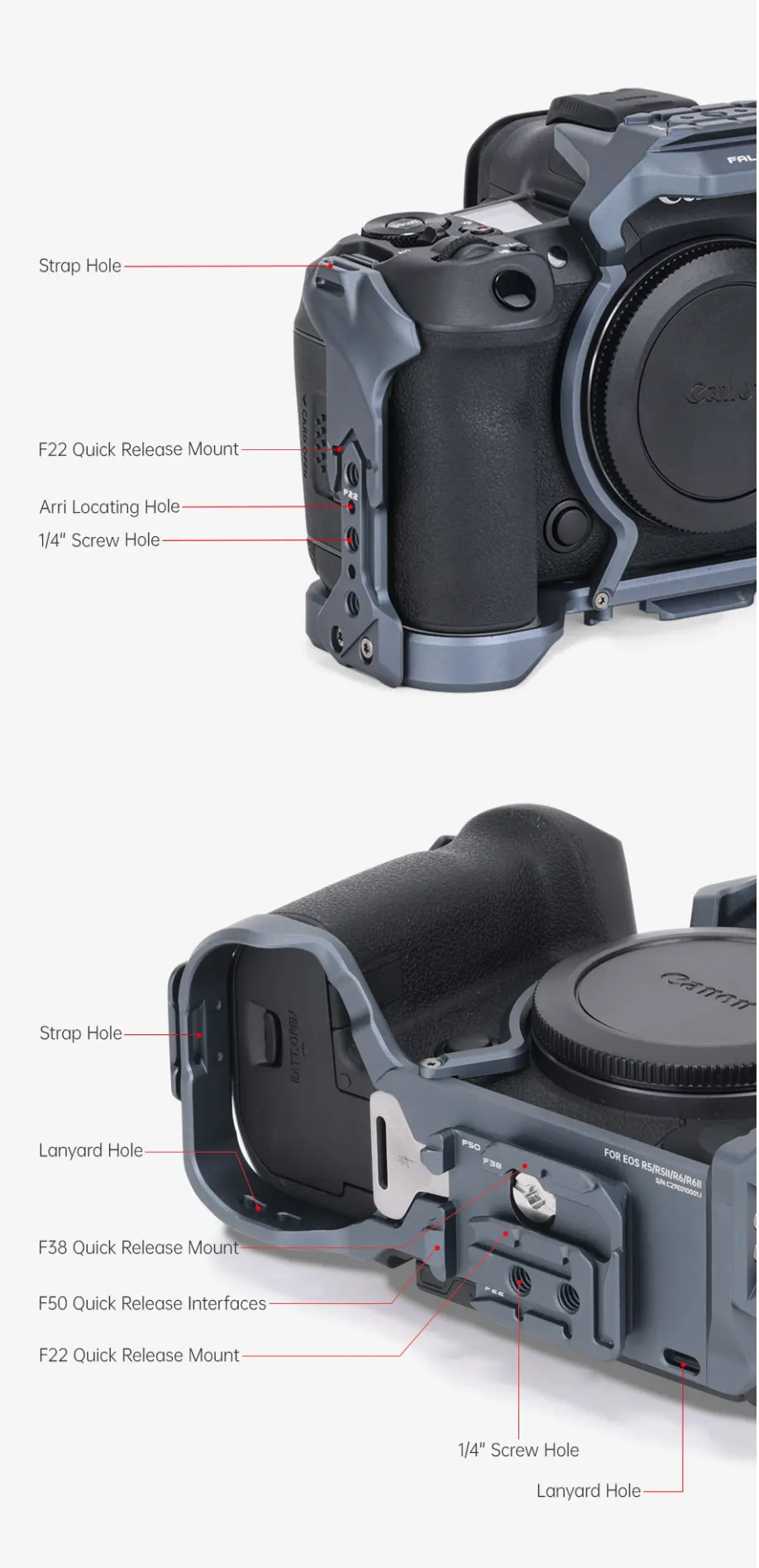 F22 F38 F50 Quick Release Camera Cage Kit for Canon R5 Mark II