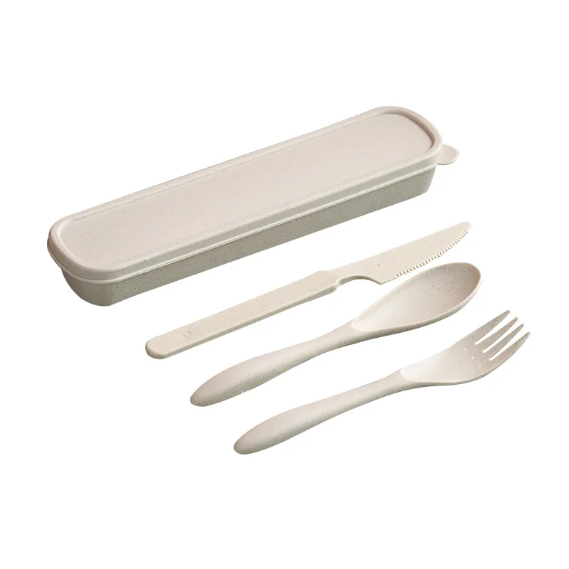 Cutlery Set 3Pcs Wheat Straw Dinnerware Portable Tableware Knife Fork Spoon