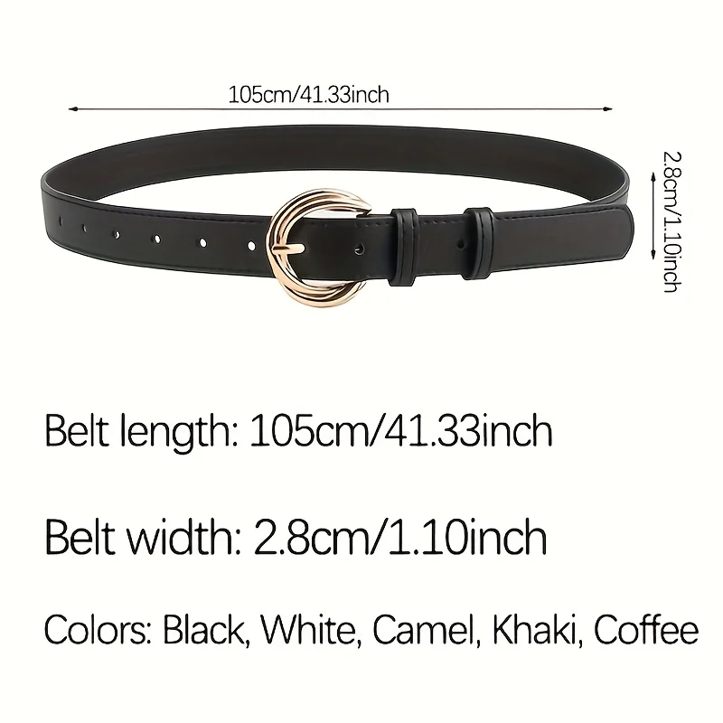 1pcs Women's Belt Fashion Classic Buckle PU Leather Belt Casual Versatile Golden Buckle Lady Belt- Pair with Jeans, Pants, Dress