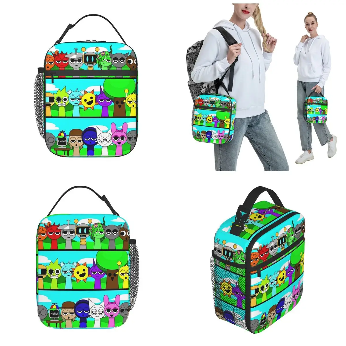 Cartoon Game 
Sprunki Incredibox Insulated Lunch Bags Large Reusable Cooler Bag Lunch Box Tote Office Travel Men Women 3