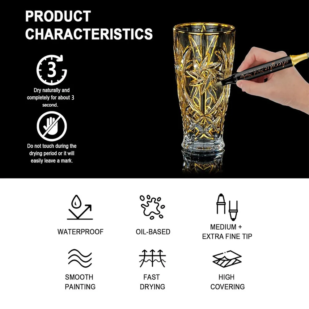 12/24 컬러 메탈릭 마커, 이중 팁 이중 목적 아크릴 마커, 1-5mm 소프트 닙, 24가지 독특한 글리터 색상, 대규모 채색에 적합한 도끼 모양 닙, 미술 용품, 학생 선물