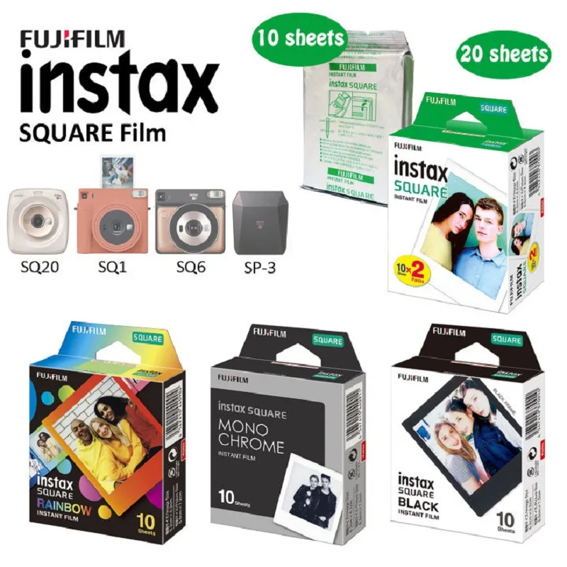 Fujifilm Instax Square White Edge Pellicole Nere Carta Fotografica (10-200 Pezzi) Per Stampante Instax Sq10 Sq6 Instant Camera Share Sp-3
