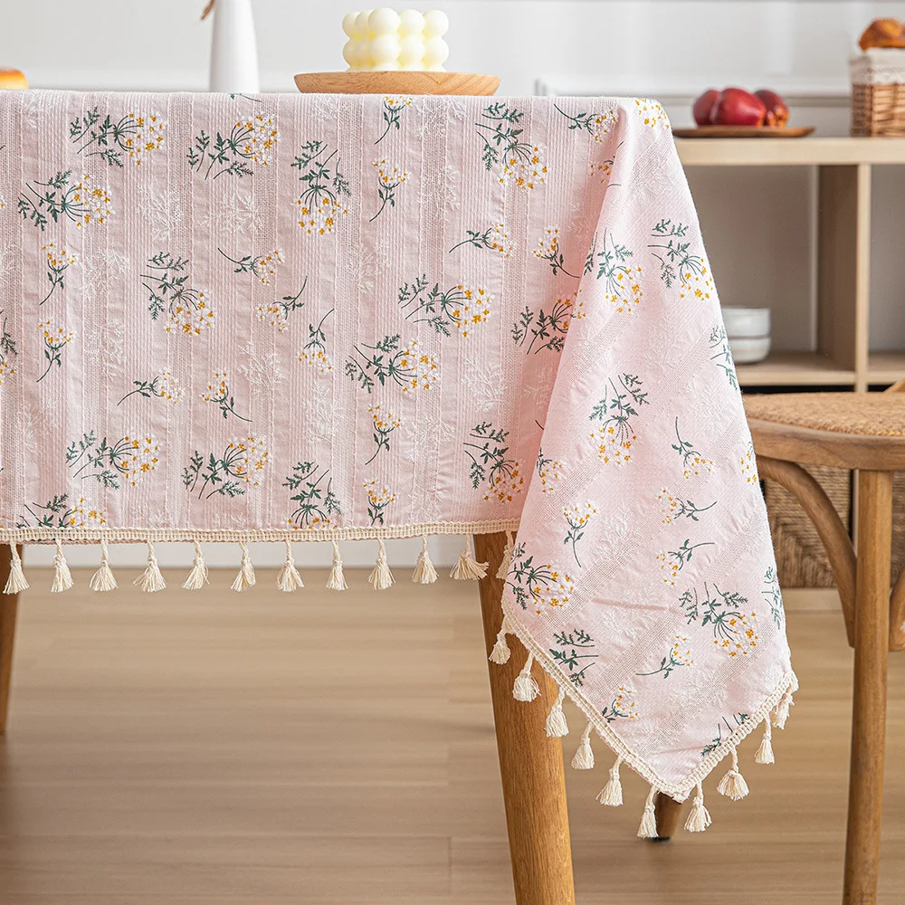

00023 Small fresh cotton and linen tablecloth, small daisy, rural student dormitories, white dustproof and non slip decorative c