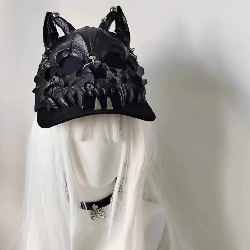 P9FE Dark Series Baseballkappe mit Goth-Tier-Ohrform, für Frauen, Teenager, Maskerade, Party, Karneval, Event – Detail 8