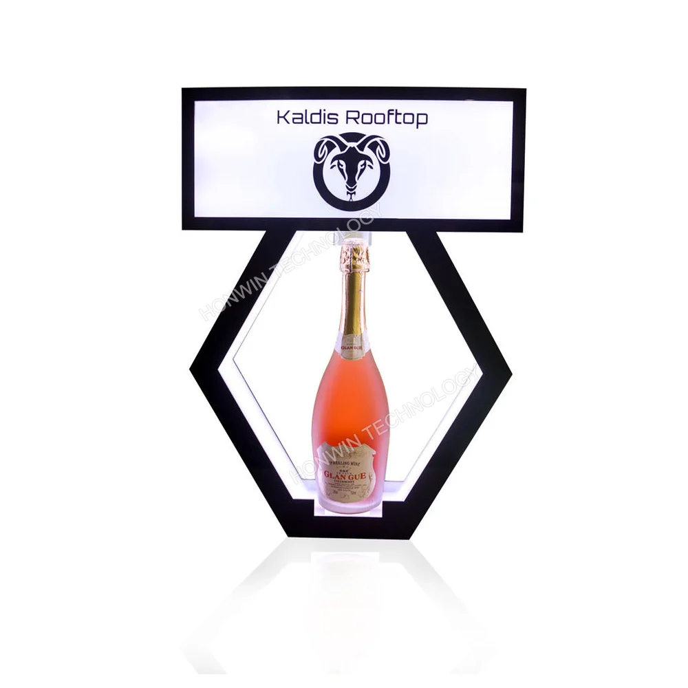 

Glowing VIP Interchangeable Banner Top LED Bottle Service Champagne Presenter Rechargeable Alcohol Glorifier Display Wine Rack