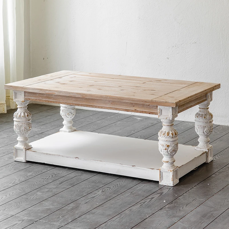 

American Log Vintage Solid Wood Distressed B & B Square Home Club Tea Table Coffee Table Photography Shop Display Table