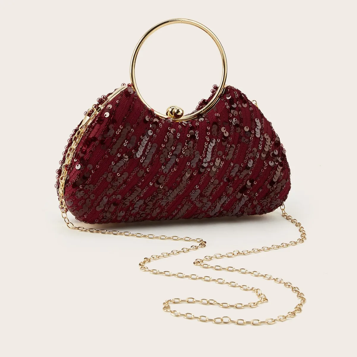 Borse da Sera Scintillanti, Elegante Pochette da Cerimonia, Borsa con Paillettes per Donna, Lussuosa Clutch Bordeaux per Abiti da Sera e Matrimoni - immagine 3