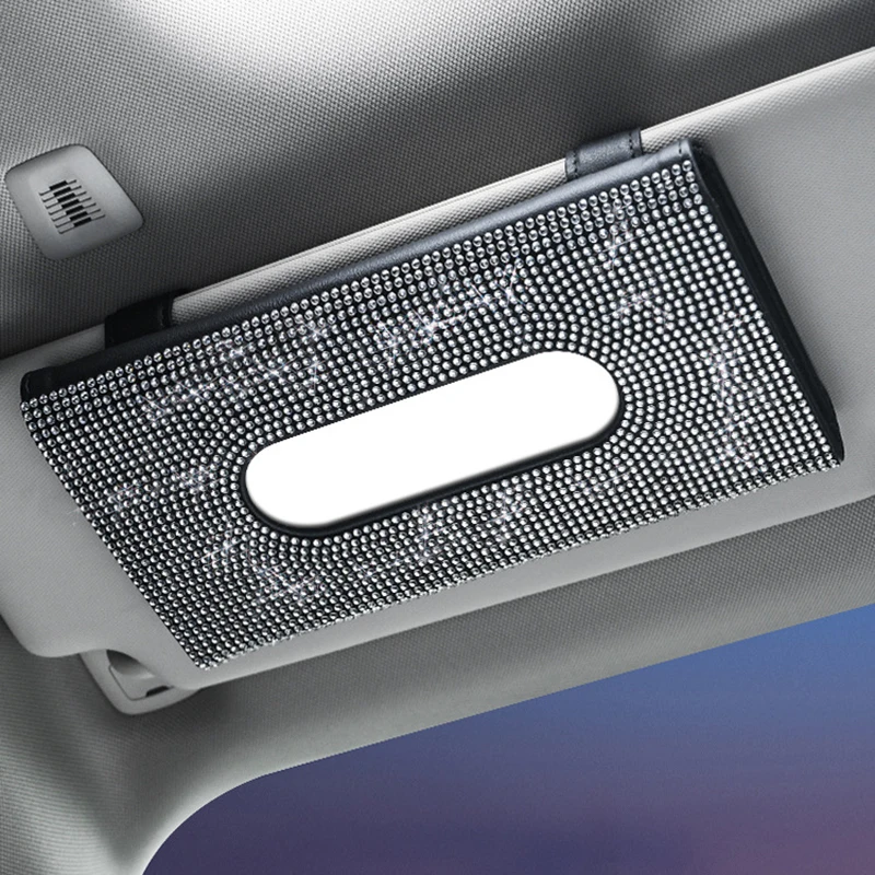 

Rhinestone Diamond Car Tissue Boxes Diamond Inlaid Sunshades Leather Hanging Seat Backrest Paper Clip Auto Interior Accessories
