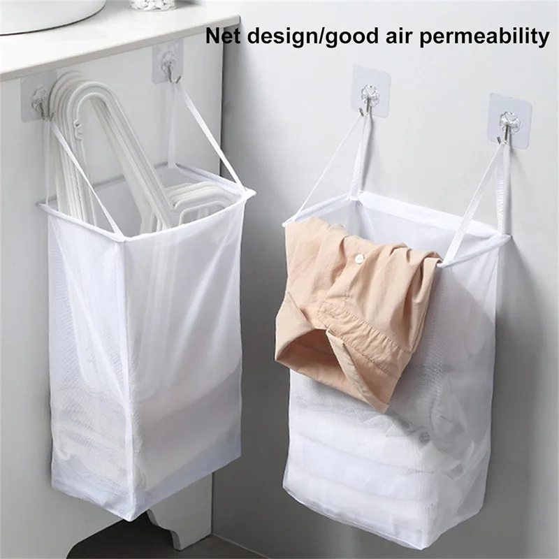 Hanging Net Bag With Sticker Wall-Mounted Laundry Basket Dirty Clothes Storage Basket Bathroom Organzier Mesh Bag Laundry Hamper laundry bag laundry basket laundry bags laundry hamper clothes basket