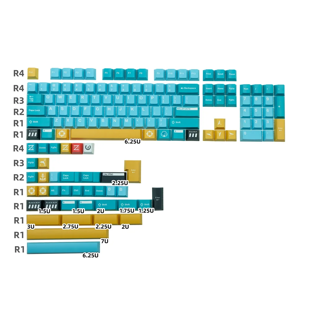 Gmk Belafanuo Keycap Teclado Mecânico Azul Amarelo Perfil de Cereja Dye Sub 142 Chaves Pbt Conjuntos Completos para Outemu Gateron mx Switch