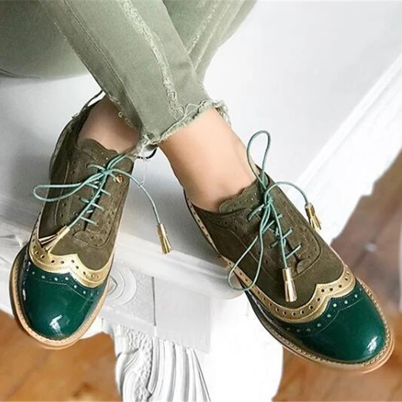 

Vintage Lace Up Casual Oxfords Shoes For Women Footwear Women's Flats Oxford Shoes Soft Pu Leather Flat Oxfords Ladies Brogues