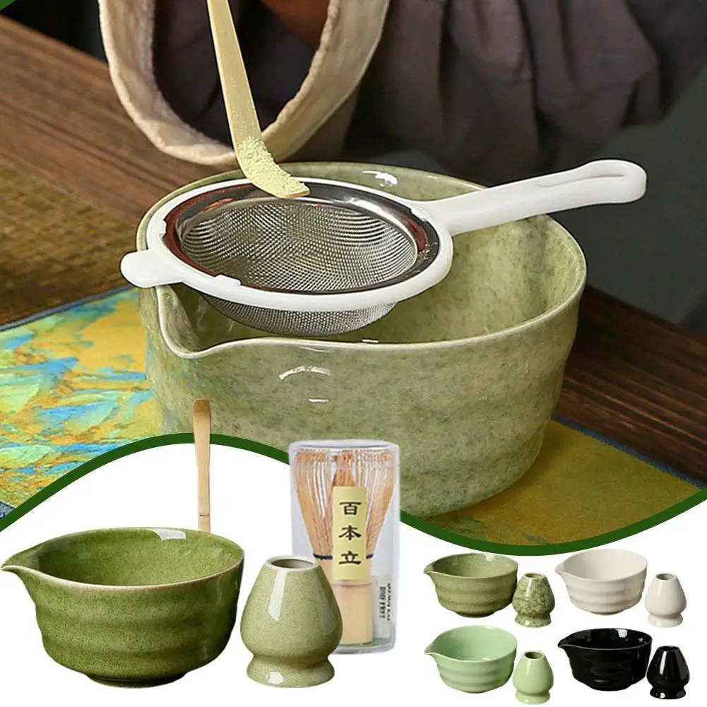 NEW High-end 4pcs/set Japanese Ceramic Matcha Gift Set Whisk And Sumptuous Grinder Box Brush Tea With Tea Tools Bowl Hold M M8W2