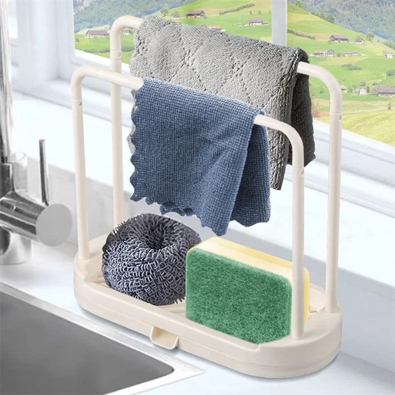 Sink Sponge Holder 1PCS Detachable Kitchen Dishcloth Holder Rag Hanger Bathroom Scrubber Brush Organizer