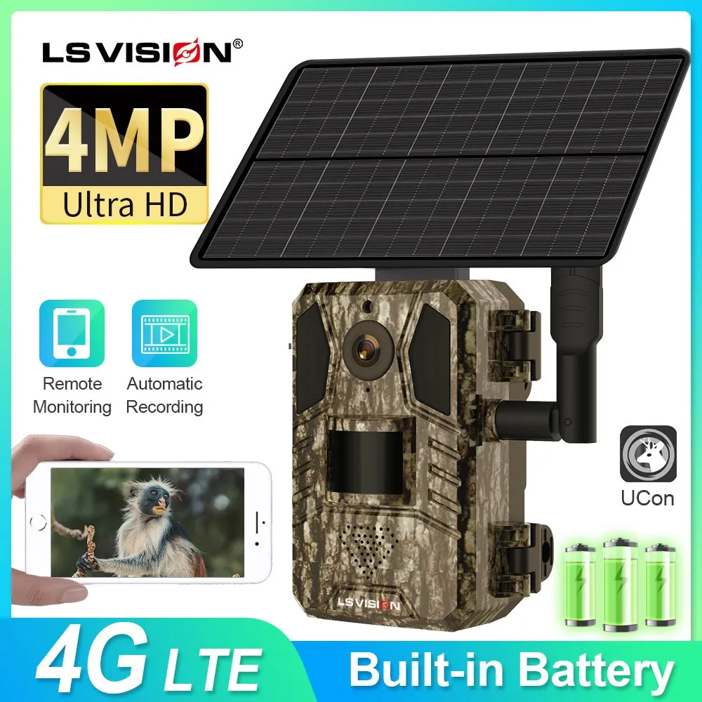 

LS VISION Trail Camera 4G Wireless 2K Solar Powered Hunting Cameras Night Vision 4mp Waterproof Wild Cam For Wildlife Monitoring