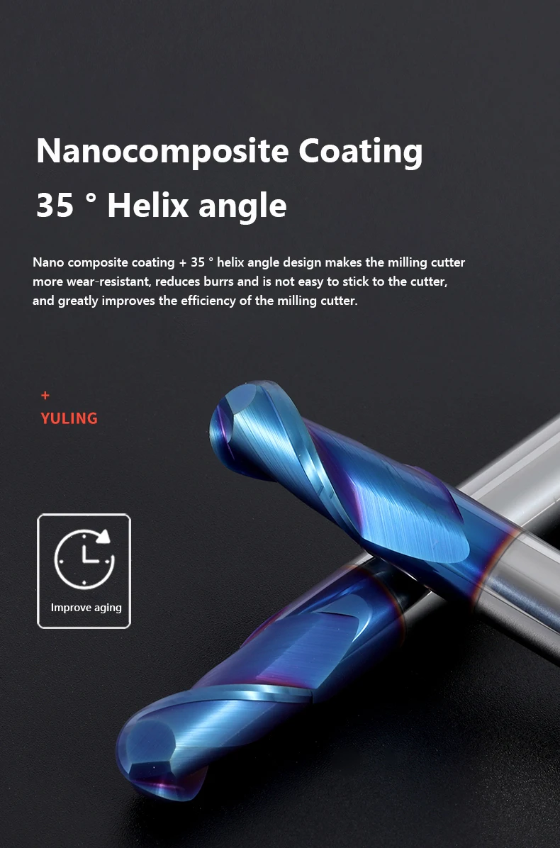 HRC55 65 2 Flöten Kugelkopffräser Wolframkarbidfräser Fräswerkzeug R0,5 R12345 6 mm 8 mm 10 mm 16 20 mm CNC-Fräser – Detail 1