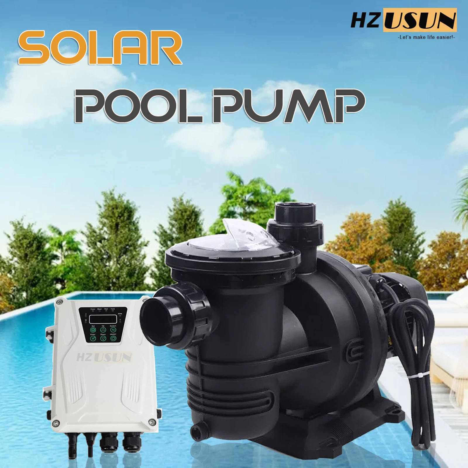 

HZUSUN Small Solar Panel Powered DC 900W Home Depot Inground Swimming Pool Pump Equipment Easy Set Plastic Efficient Pool Pumps
