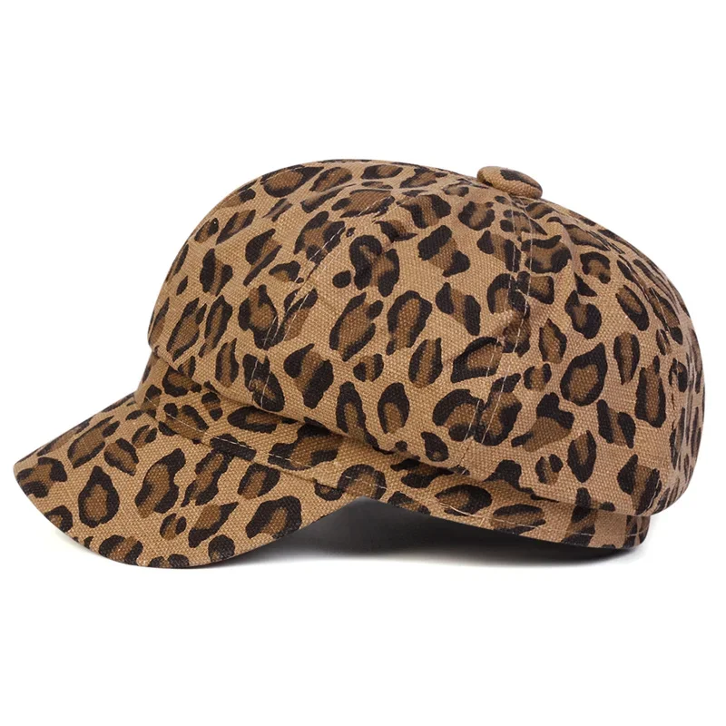 Fashion Unisex Leopard Print Personality Newsboy Hat SpringAutumn Retro Beret Hats Wild Casual Hats UnisexWild Octagonal Cap
