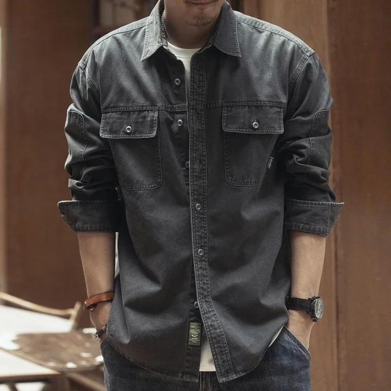 Men\'s Denim Jacket Cargo Shirt Autumn Male Jean Coats Black Big Size Free Shipping Winter Outerwear Joker Clothing Washed Cowboy