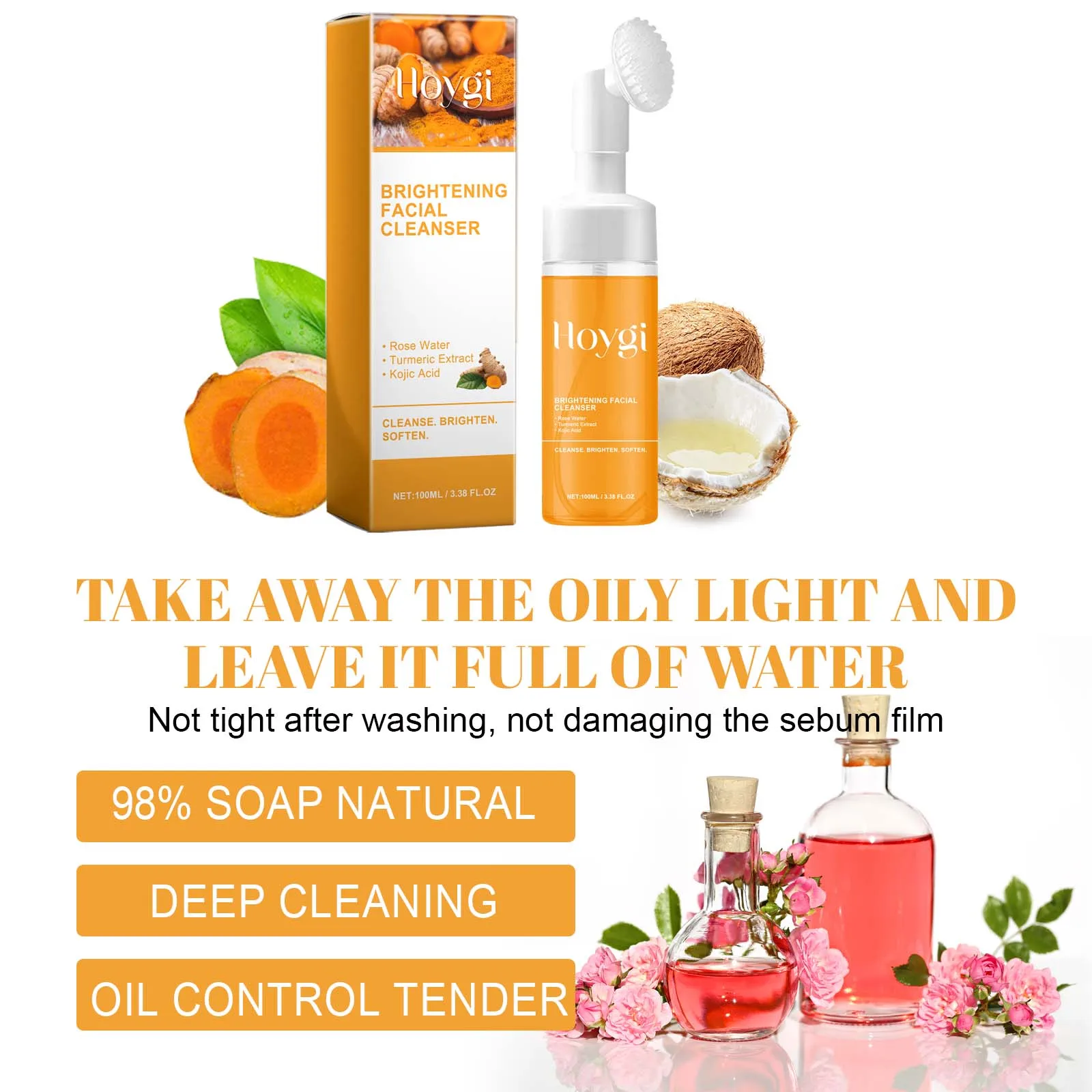 Turmeric Cleanser Deeply Cleansing Kojic Acid Blackhead Remover Skin Cleansing Oil Control Fade Acne Marks Brighten Foam Cleanse 2