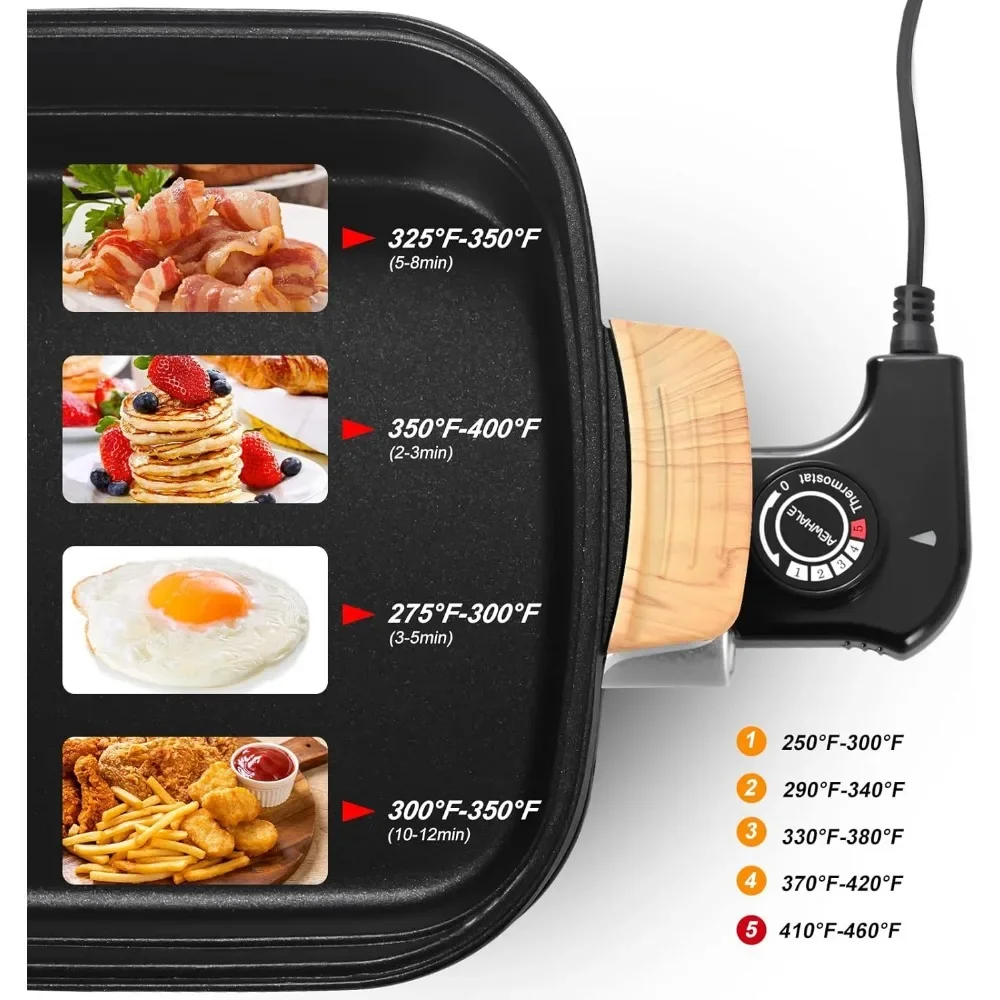 AEWHALE Electric Skillet,Indoor Non-Stick Electric Temperature Party Griddle for Cooking Meats Seafood Steak Pancake 3
