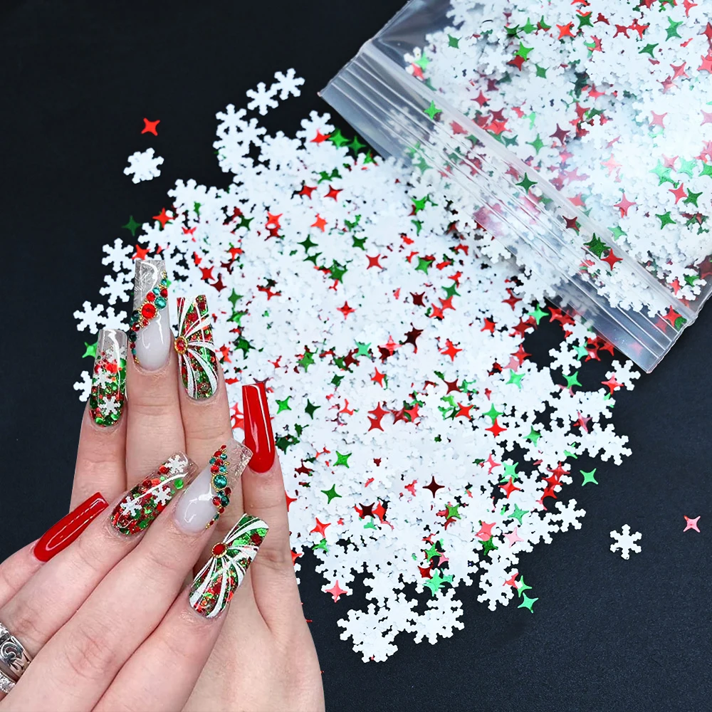 

50g Snowflakes Nail Sequins 3D Christmas Series White Snow-flake Nail Art Glitter Sparkly Confetti DIY Crafts Xmas Slice Flakes