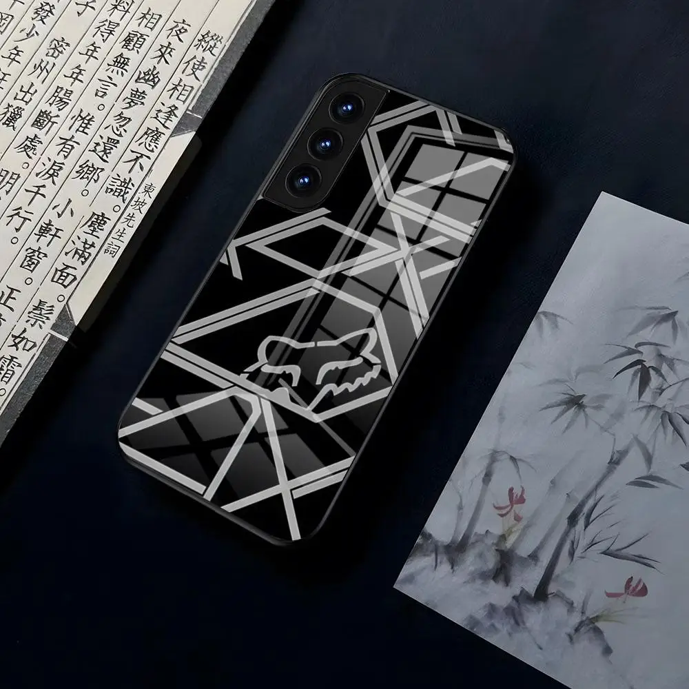 Cartoon Moto Racing Fox + Custodia Per Telefono Per Samsung S 24 23 22 21 20 A 24 34 54 53 Note20 M54 Ultra Plu Glass Cover