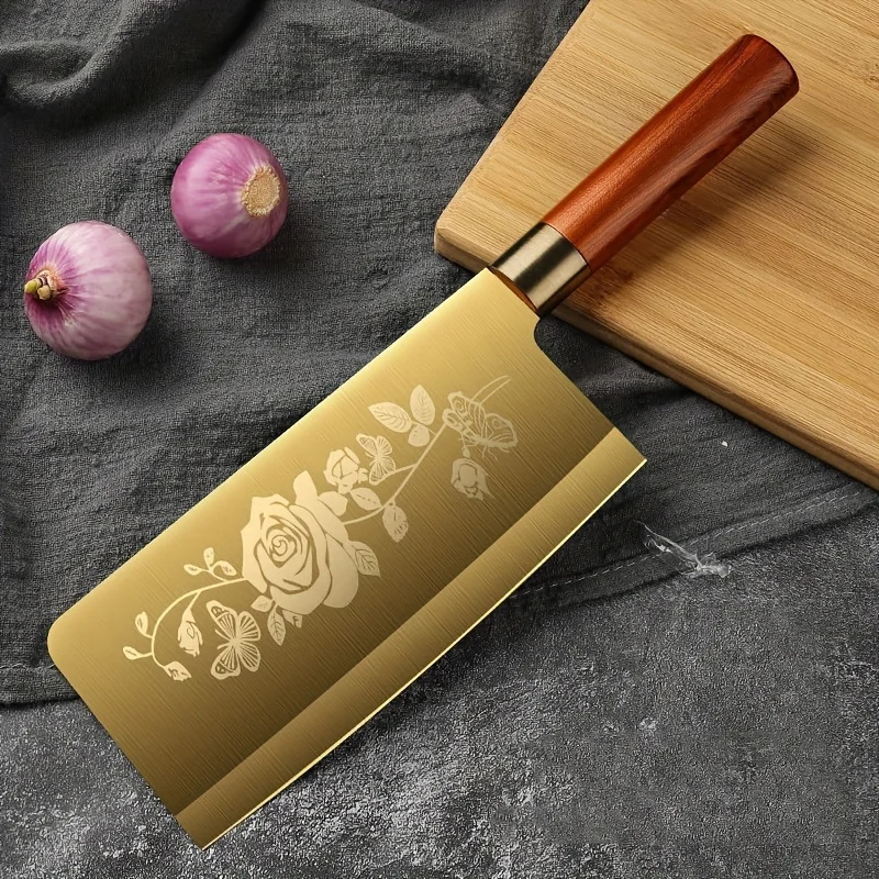 

Kitchen Knife, Fruit-Knife, Stainless Steel Rose Pattern Golden Kitchen-Knife, Chef Special Meat Slicing-Knife, Chopping Bone