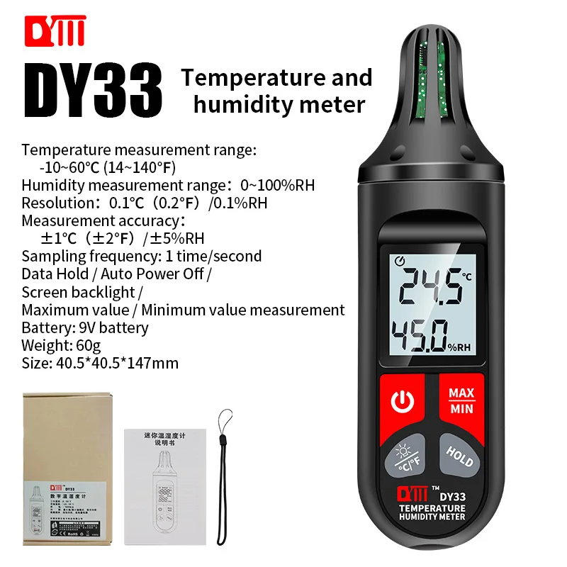 Thermometer Hygrometer Digital Thermometer Temperature and Humidity Meter Hygrometer Thermometer DY33 Digital Temperature Humidity Meter Thermometer Accurate Measurement Hygrothermograph Handle Type Hygrometer MAX/MIN Mode