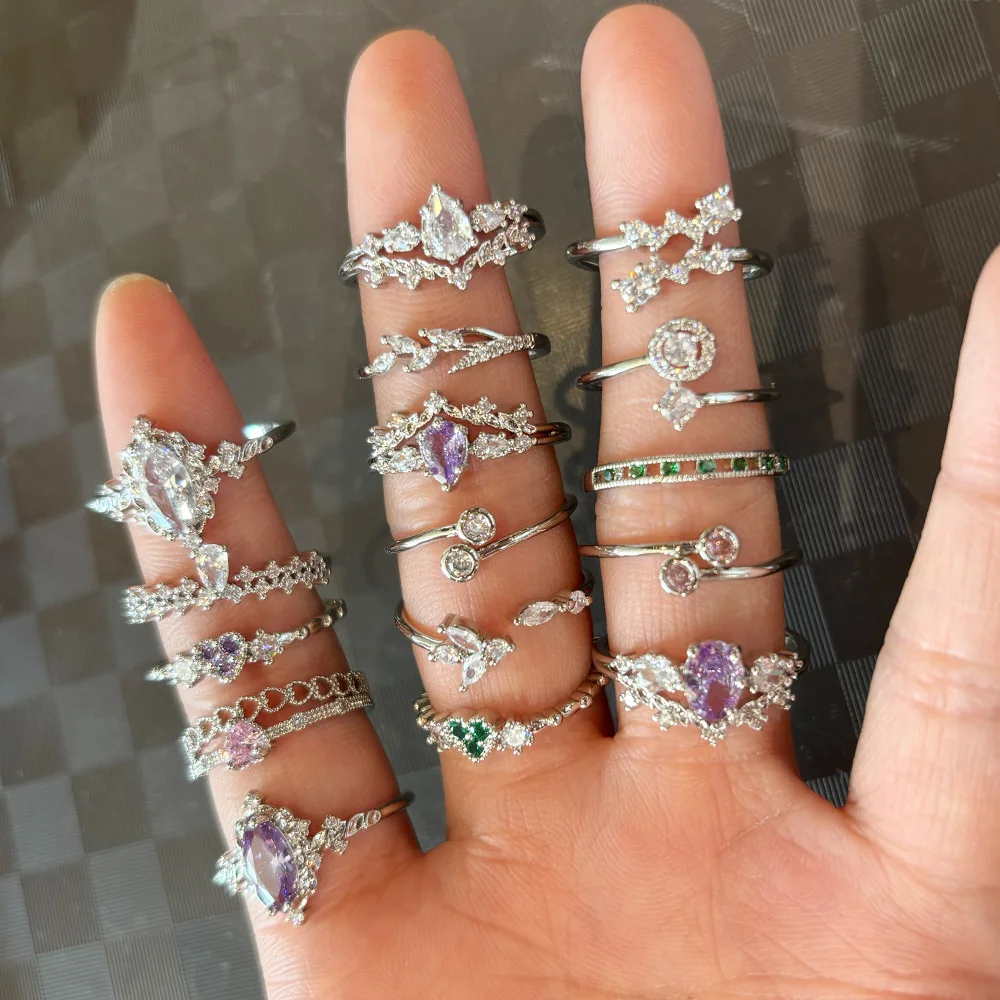 Trendy Elegant Dainty Rings For Women Romantic Women's Ring Shiny Zircon Gold Color Thin Finger Ring Accessories Jewelry - 2
