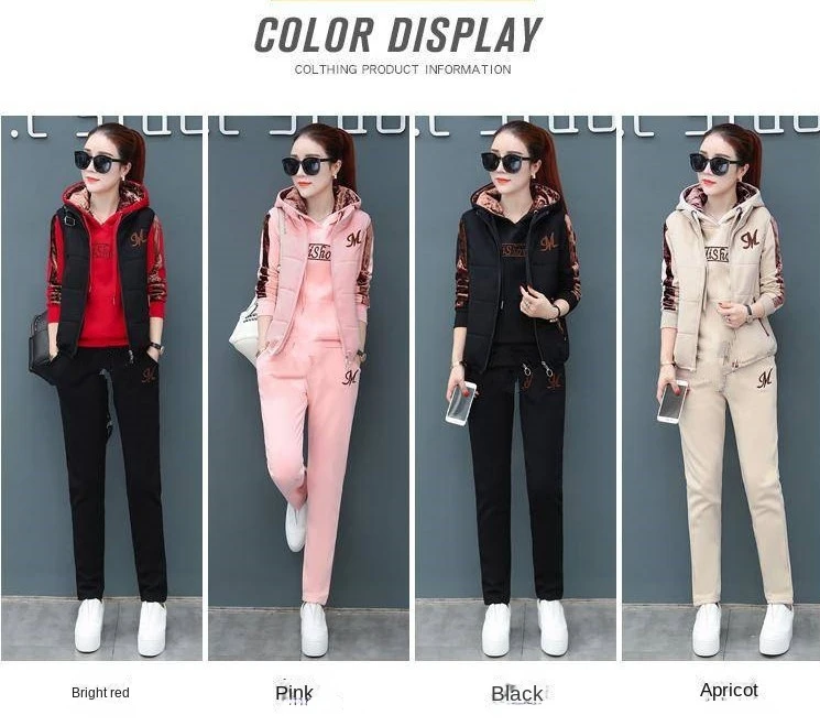 Cheap 3 Piece Set Women Suit Tracksuit Winter Hoodies+Vest+Pants Track Suit  Plus Velvet Warm Sporting Suits Female Clothes 8110924