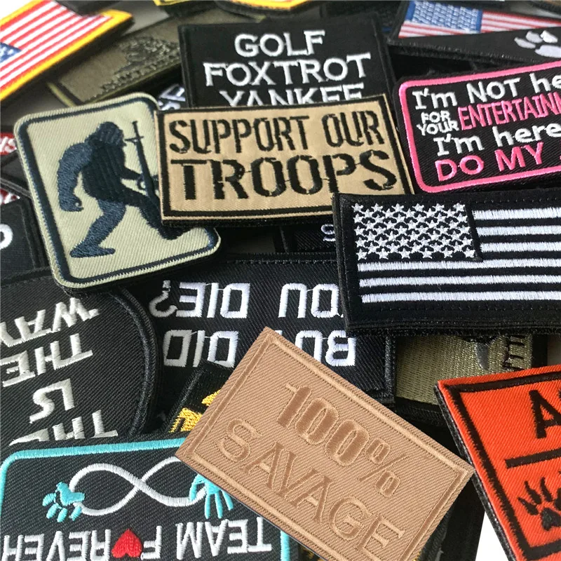 Tactical Embroidery Patches Random Set of 20Pcs 3D Embroidered Morale Labels Hook and Loop Patches Tactical Cool for DIY
