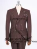 Business Wine red Stripe Men Suits Slim Fit Double Breasted Groom Prom  Tuxedos 2 Pieces Sets Classic Male Blazers Costume Homme 1