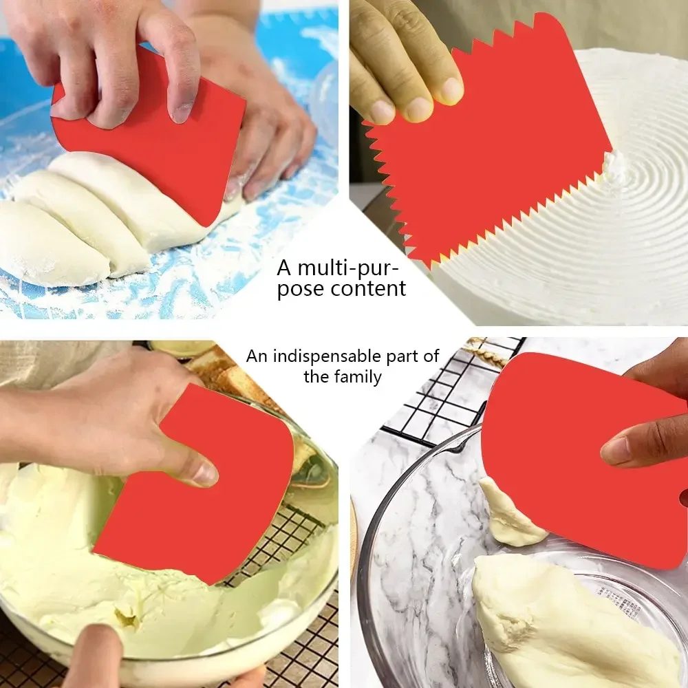 3pcs/Set Plastic Dough Cutting Spatula Baking Red Decorating Tool Thickened Cream Spatula