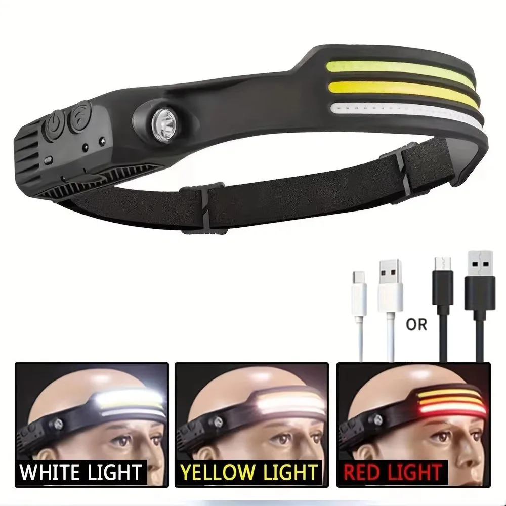 Head Flashlight COB Headlamp Work Light USB Rechargeable LED+COB Headlamp Introdution Sensor Lithium Battery 5 Modes for Outdoor COB Floodlight Emergency LED