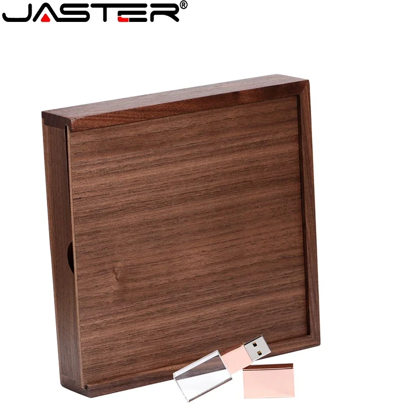 JASTER Creative Photography Wedding Gift Pen Drive 128GB Crystal Wooden Box USB Flash Drives 64GB Rose Gold Memory Stick 32GB
