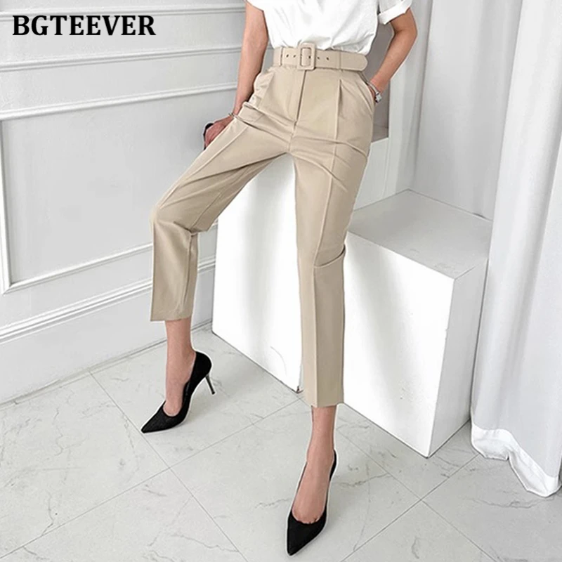 

Стильные брюки BGTEEVER с высокой талией и поясом, женские элегантные свободные брюки-султанки с карманами, летние