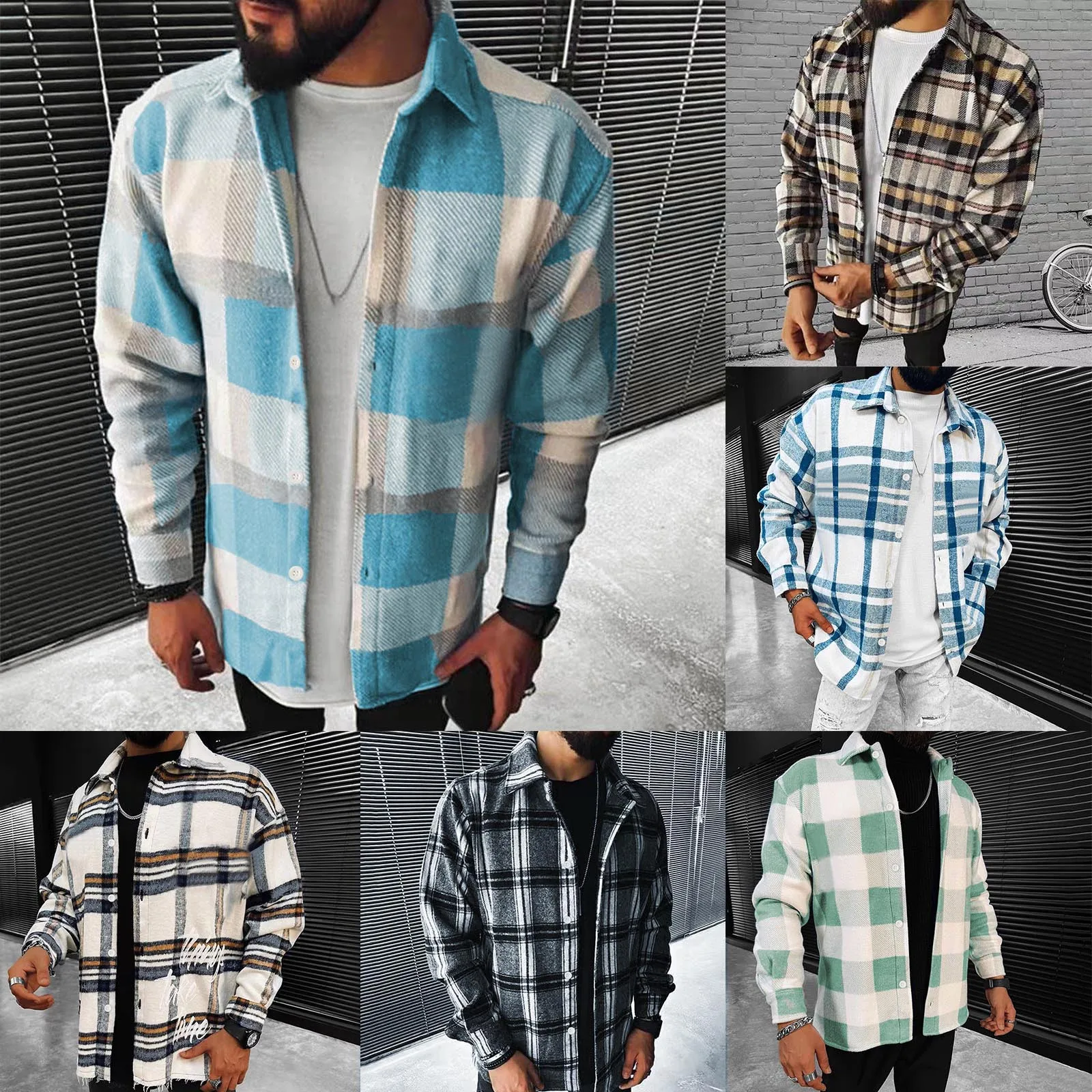 

Sprin Men Shirt Turn-down Collar Cotton Blend Long Sleeve Plaid Buttons Shirt Coat Casual Loose Streetwear Man Clothes Camisas