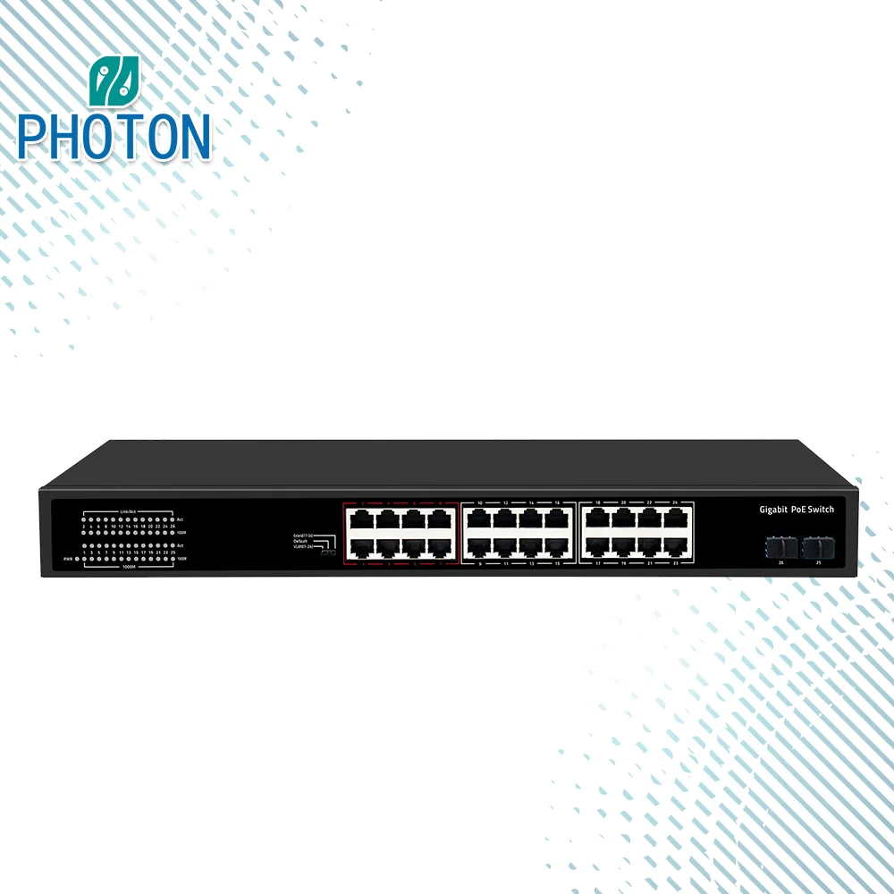 

Интеллектуальный сетевой коммутатор PoE для IP-камеры видеонаблюдения, порт Ethernet с 2 портами Uplink SFP, 24 гигабита